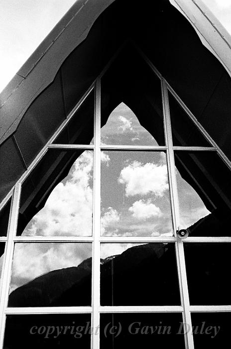 Reflections, Station building, Arthur's Pass 00580016.JPG - Kodak TriX400